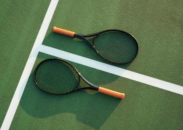 Young tennis player serving